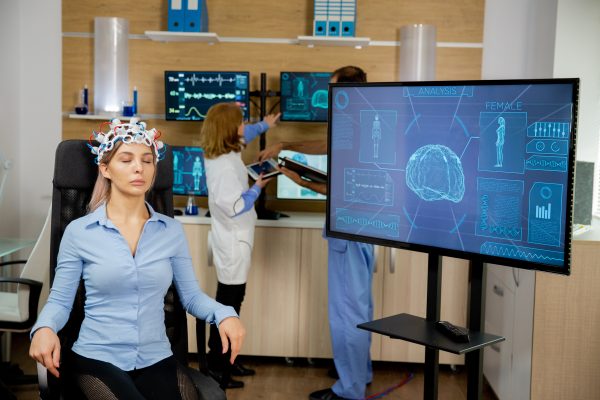 patient who is brain scanned his activity is seen big screen neurology headset scaled